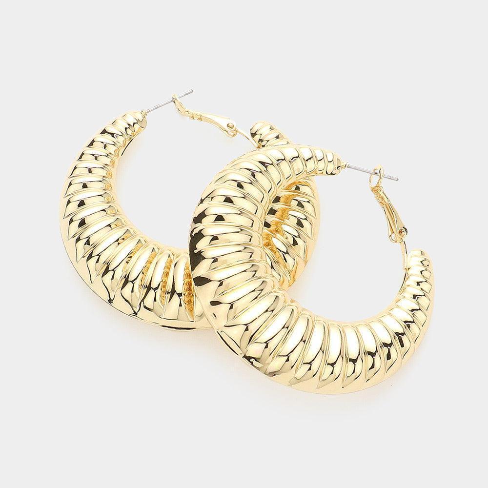 Gold Textured Metal Hoop Earrings - Jewelry Store by Erik Rayo