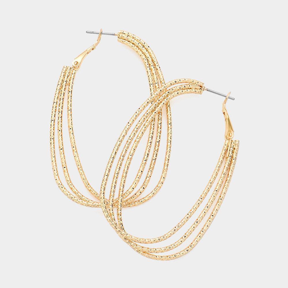 Gold Textured Metal Triple Wire Hoop Earrings - Jewelry Store by Erik Rayo