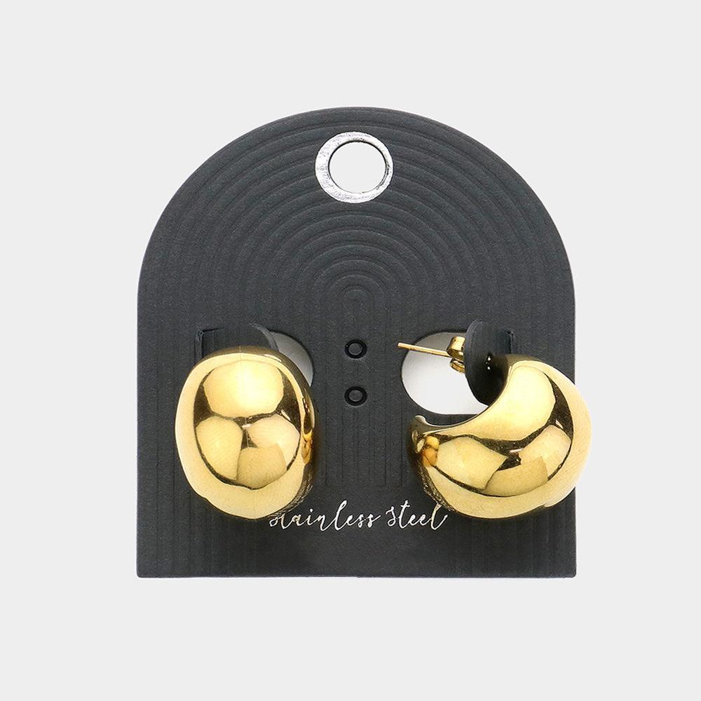 Gold Stainless Steel Crescent Hoop Earrings - Jewelry Store by Erik Rayo