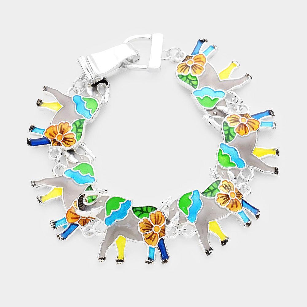 Silver Enamel Metal Elephant Magnetic Bracelet - Jewelry Store by Erik Rayo