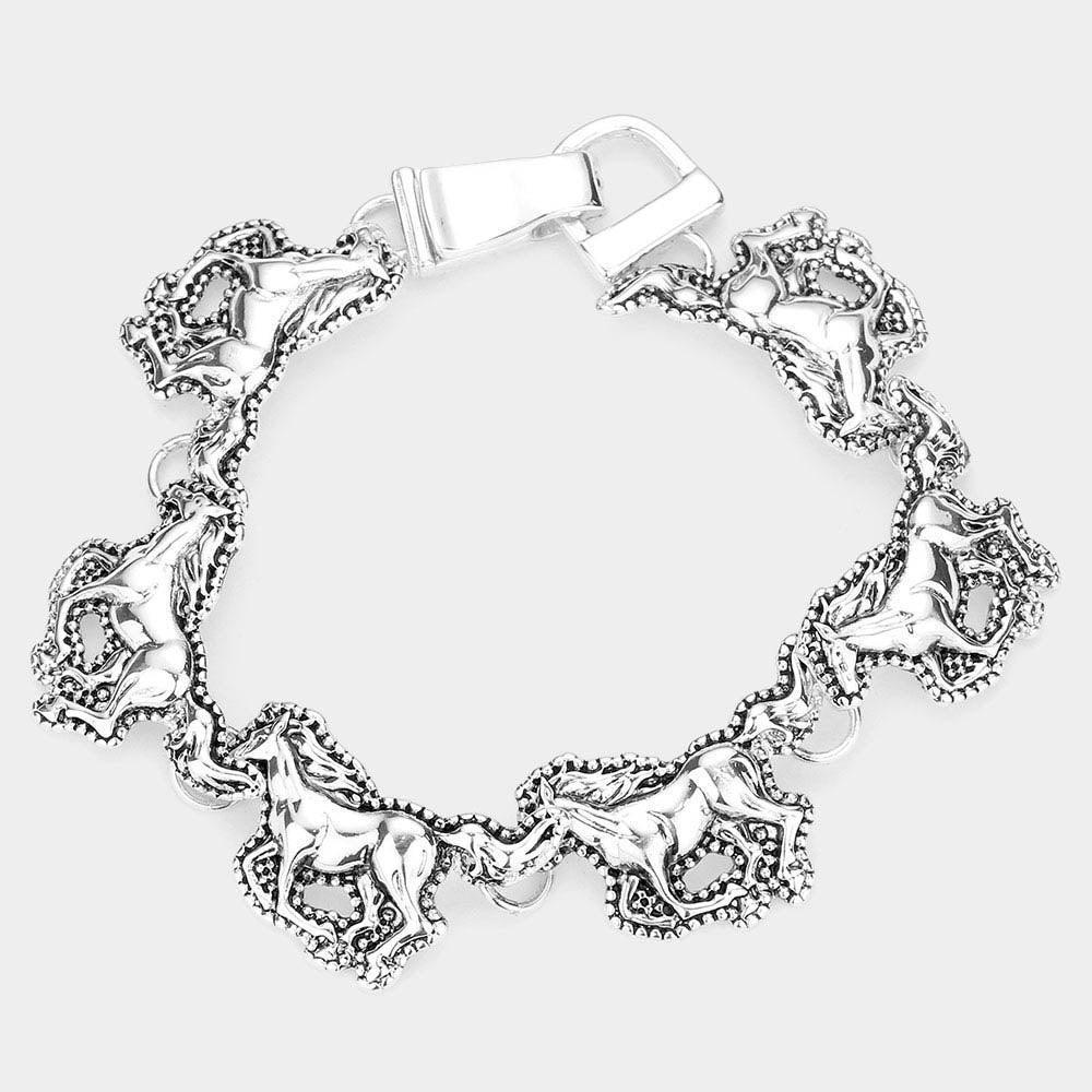 Silver Metal Running Horse Link Magnetic Bracelet - Jewelry Store by Erik Rayo