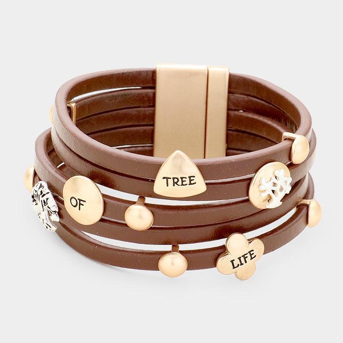 Silver 'Tree of Life' Multi Strand Leather Magnetic Bracelet - Jewelry Store by Erik Rayo