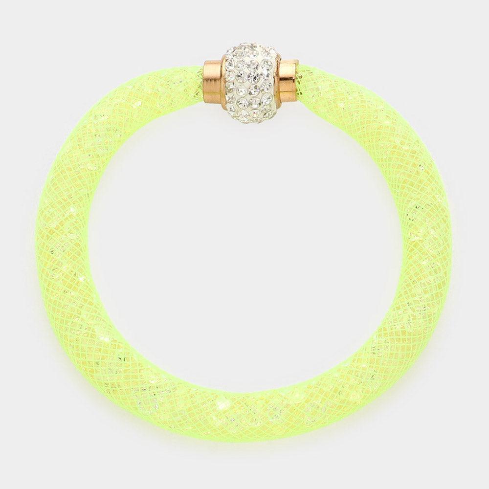 Green Crystal Filled Mesh Tube Magnetic Bracelet - Jewelry Store by Erik Rayo