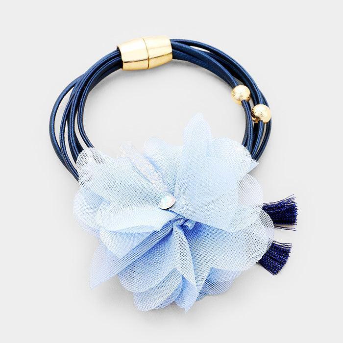 Gold Mesh Fabric Flower Double Tassel Magnetic Bracelet - Jewelry Store by Erik Rayo