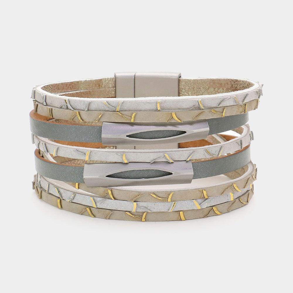 Silver Metal Pendant Pointed Faux Leather Magnetic Bracelet - Jewelry Store by Erik Rayo