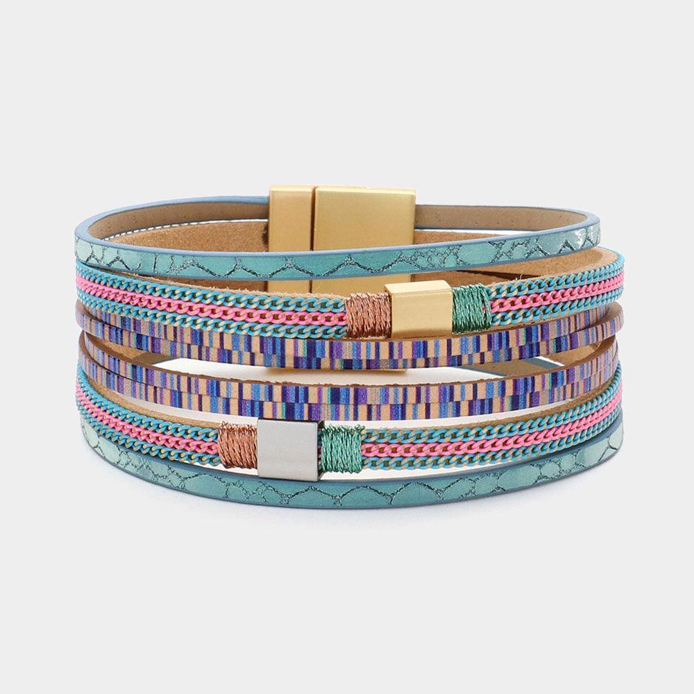 Square Metal Pointed Faux Leather Magnetic Bracelet - Jewelry Store by Erik Rayo