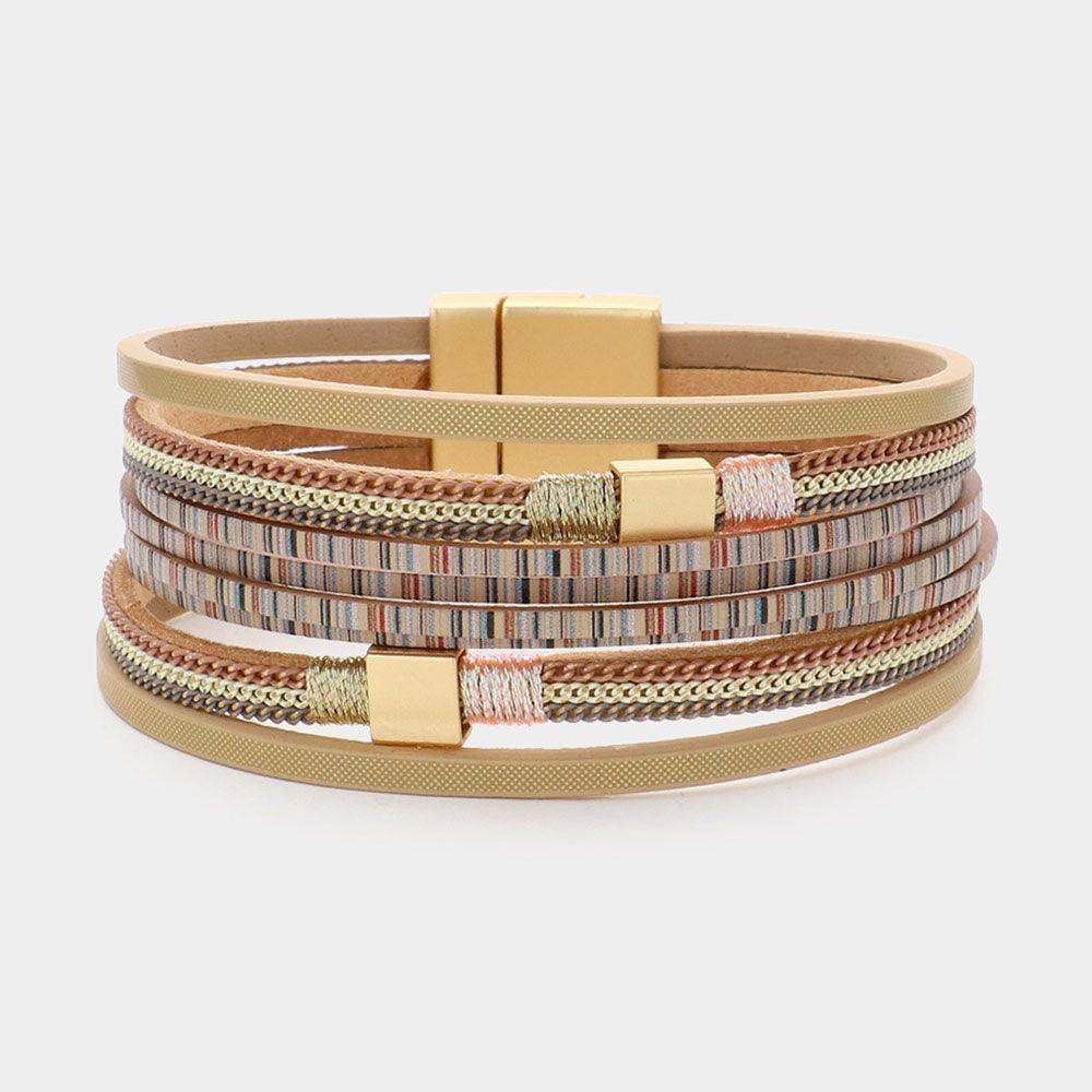 Square Metal Pointed Faux Leather Magnetic Bracelet - Jewelry Store by Erik Rayo