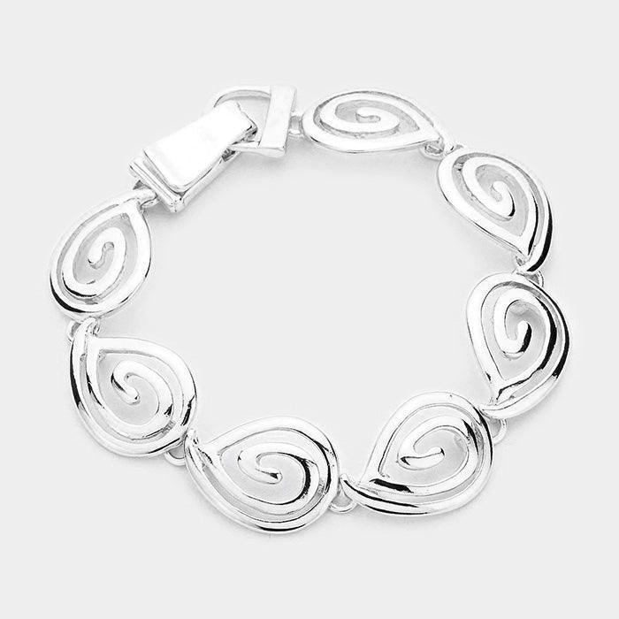 Silver Swirl Metal Teardrop Link Magnetic Bracelet - Jewelry Store by Erik Rayo
