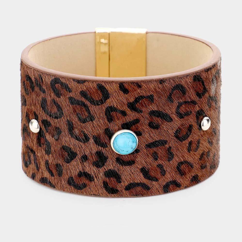 Turquoise Leopard Leather Turquoise Round Magnetic Bracelet - Jewelry Store by Erik Rayo