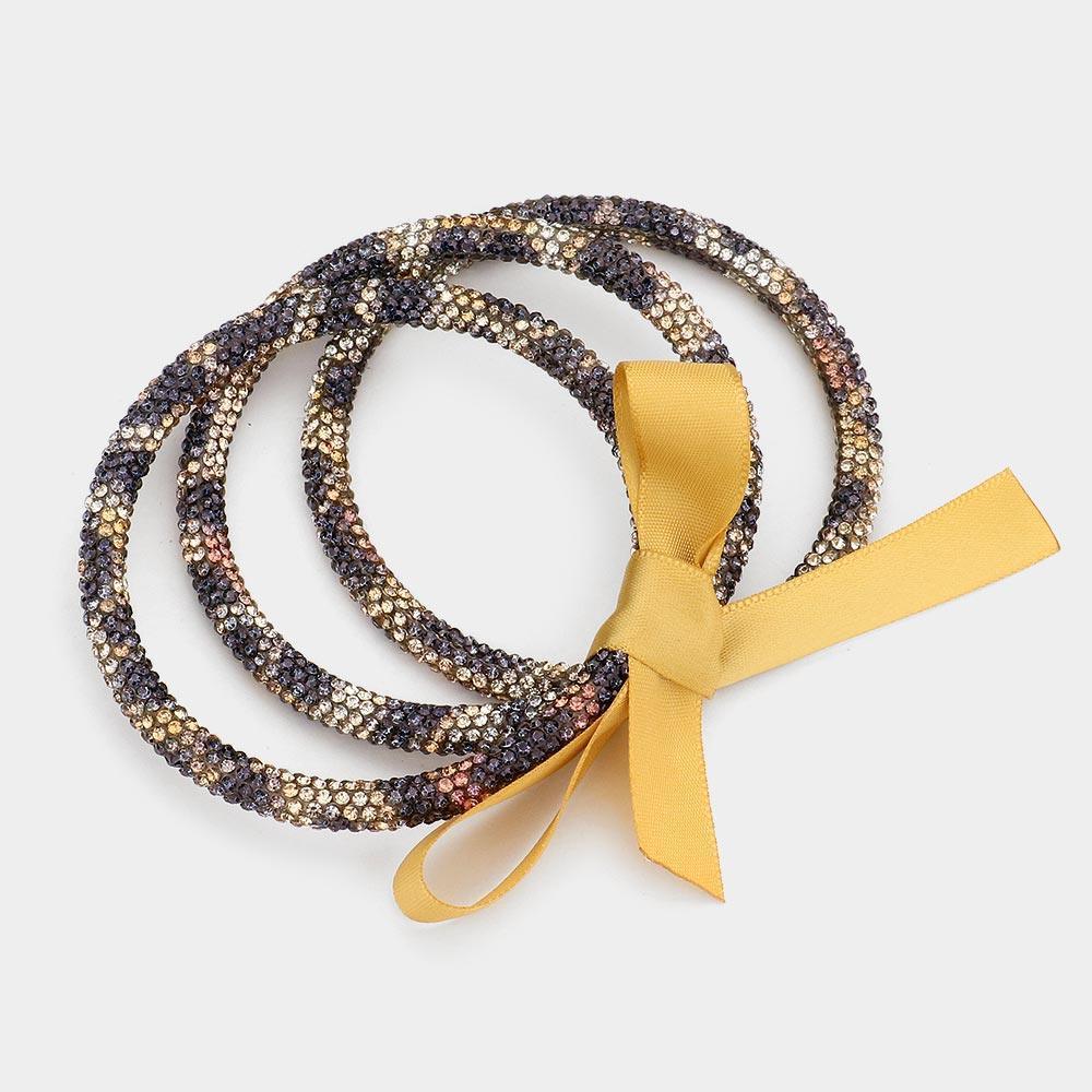 3PCS - Leopard Pattern Rhinestone Pave Bangle Layered Bracelets - Jewelry Store by Erik Rayo
