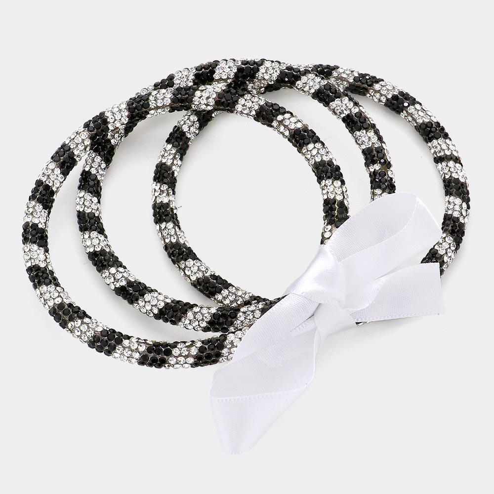 White 3PCS Rhinestone Pave Bangle Layered Bracelets - Jewelry Store by Erik Rayo