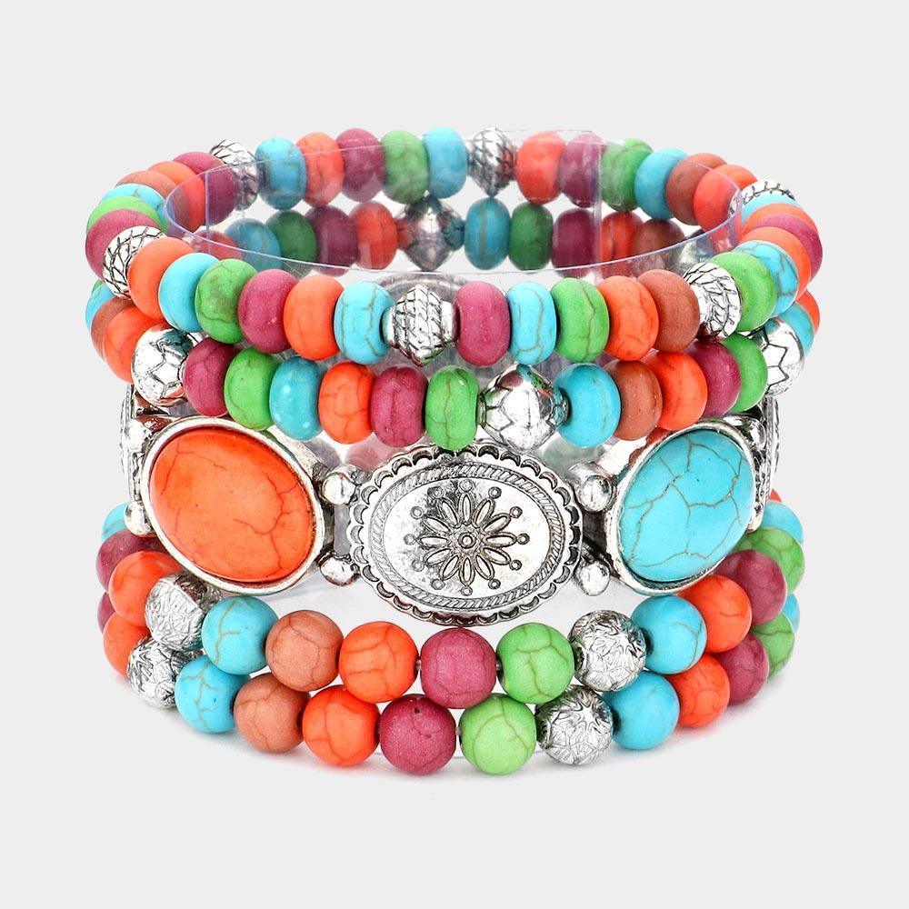 Silver 5PCS Natural Stone Western Style Multi Layered Bracelets - Jewelry Store by Erik Rayo