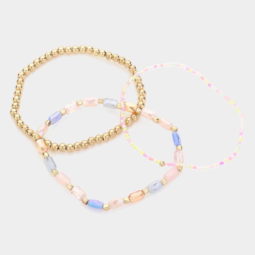 Gold 3PCS Beads Multi Layered Stretch Bracelets - Jewelry Store by Erik Rayo