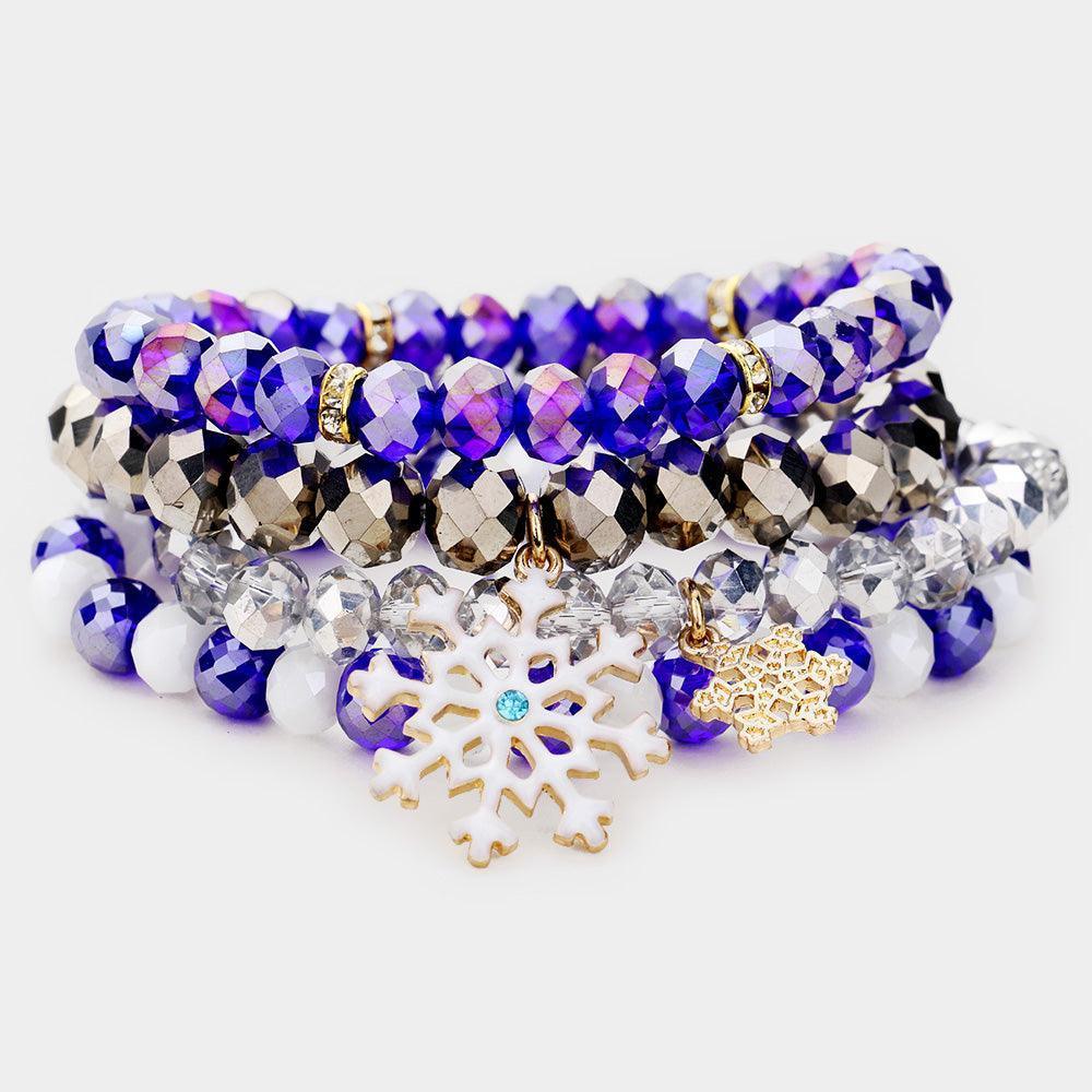 Blue 4PCS Snowflake Crystal Bead Stretch Layered Bracelets - Jewelry Store by Erik Rayo