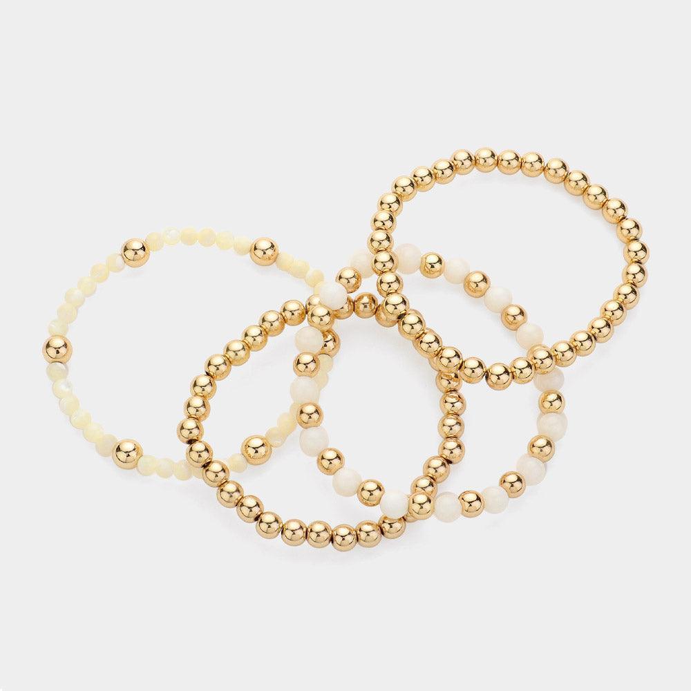 Cream Metal Clouds Beaded Multi Layered Bracelets - Jewelry Store by Erik Rayo