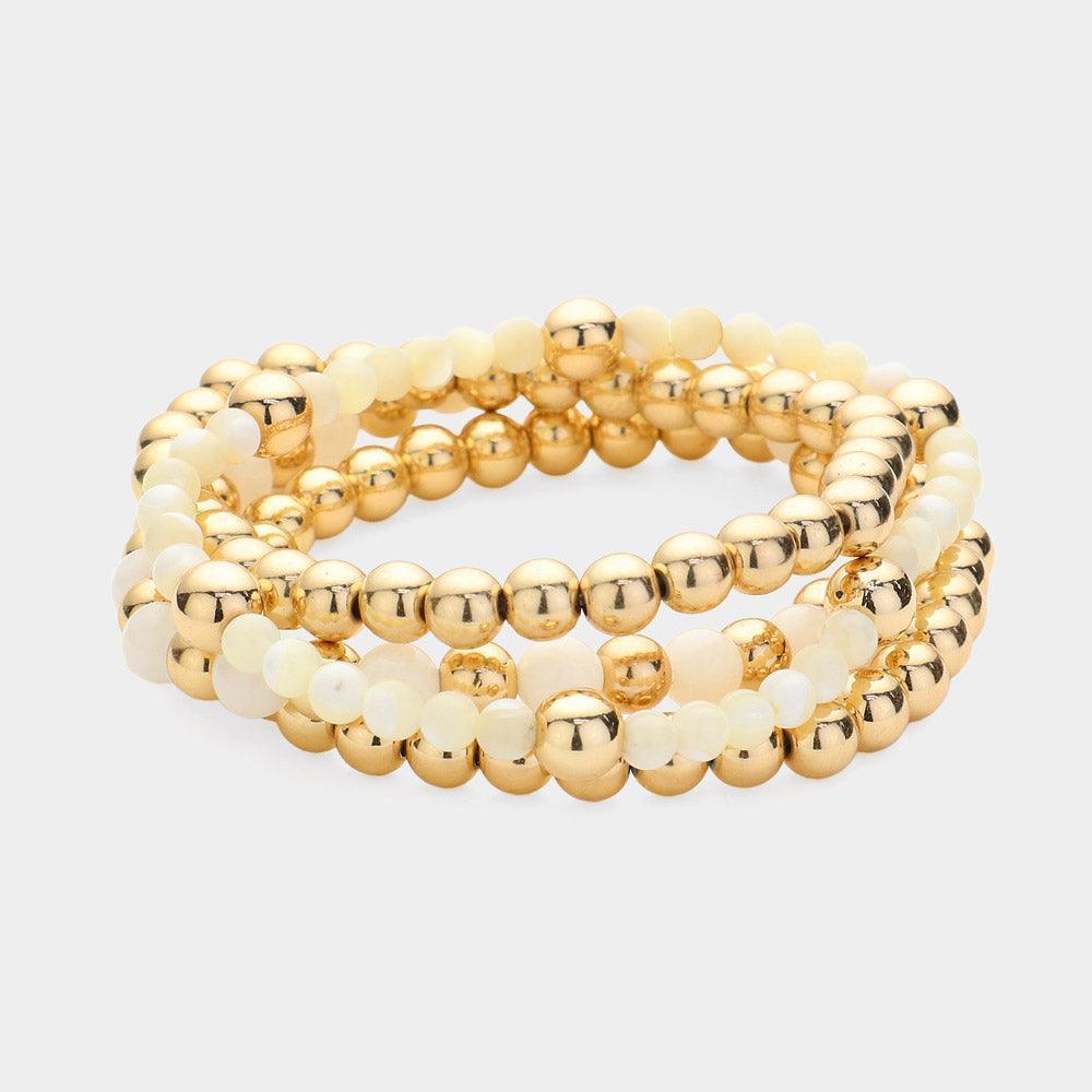 Cream Metal Clouds Beaded Multi Layered Bracelets - Jewelry Store by Erik Rayo