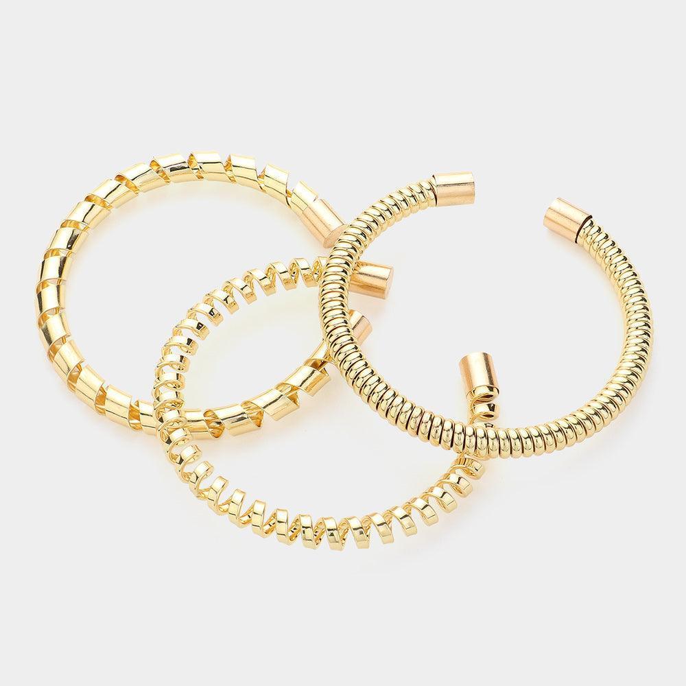 Gold 3PCS Metal Coil Multi Layered Cuff Bracelets - Jewelry Store by Erik Rayo