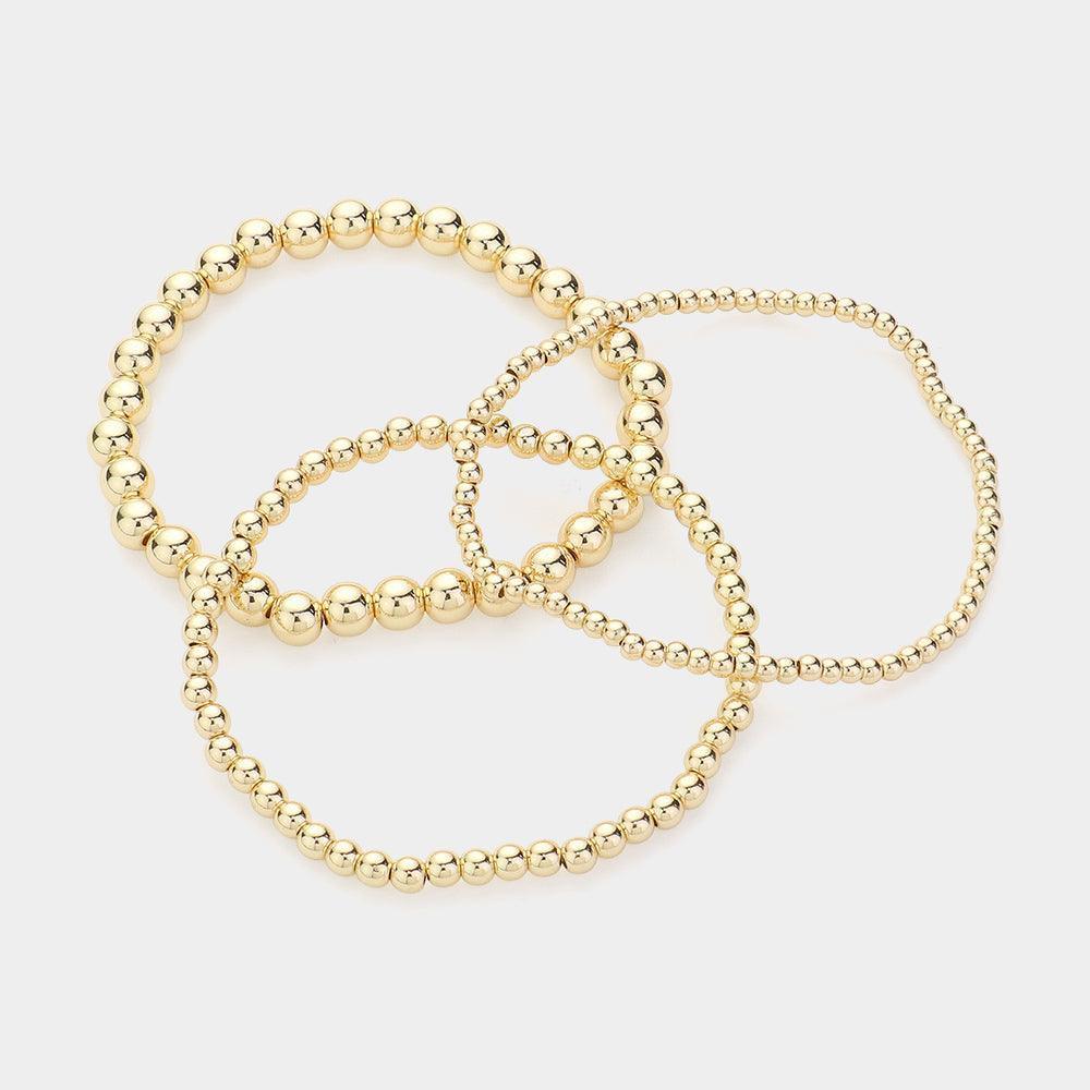 Gold 3PCS Metal Bubble Stretch Multi Layered Bracelets - Jewelry Store by Erik Rayo