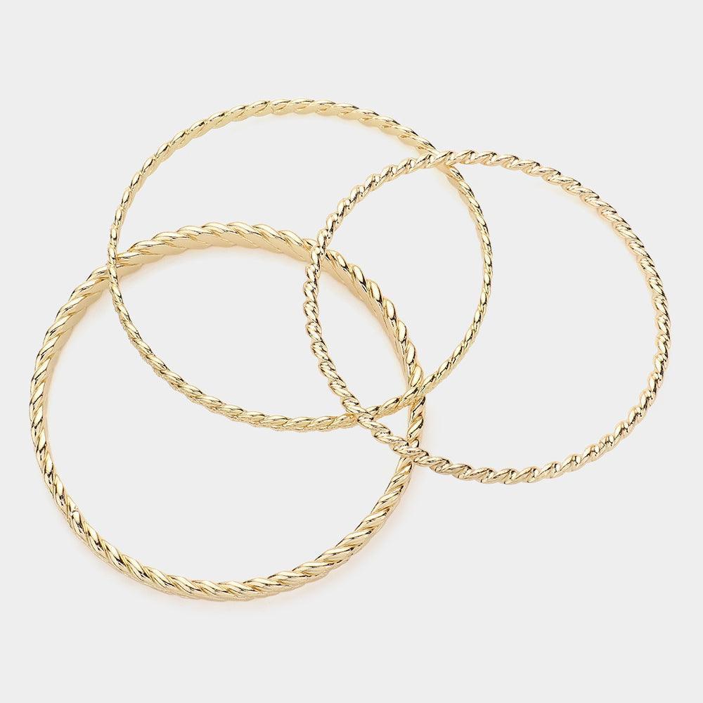 Gold 3PCS Textured Metal Multi Layered Bangle Bracelets - Jewelry Store by Erik Rayo