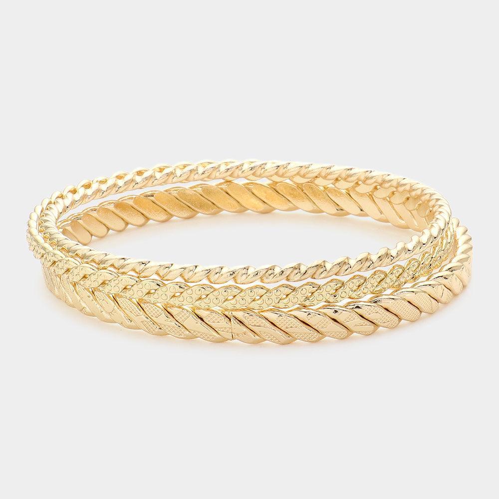 Gold 3PCS Textured Metal Multi Layered Bangle Bracelets - Jewelry Store by Erik Rayo