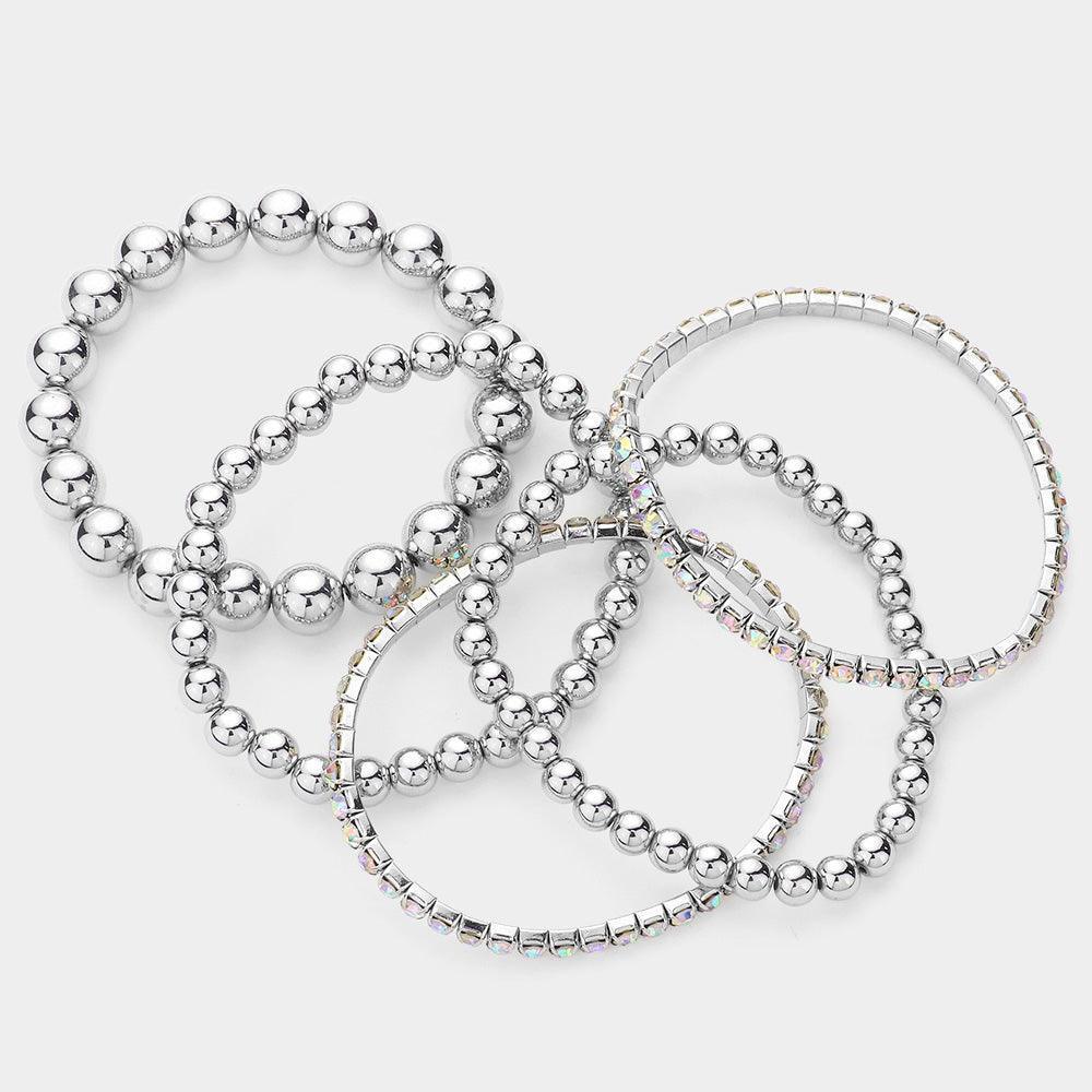 5PCS - Metal Ball Stone Cluster Stretch Multi Layered Bracelets - Jewelry Store by Erik Rayo
