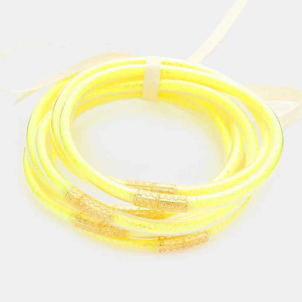 Yellow 7PCS - Glitter Jelly Tube Bangle Bracelets - Jewelry Store by Erik Rayo