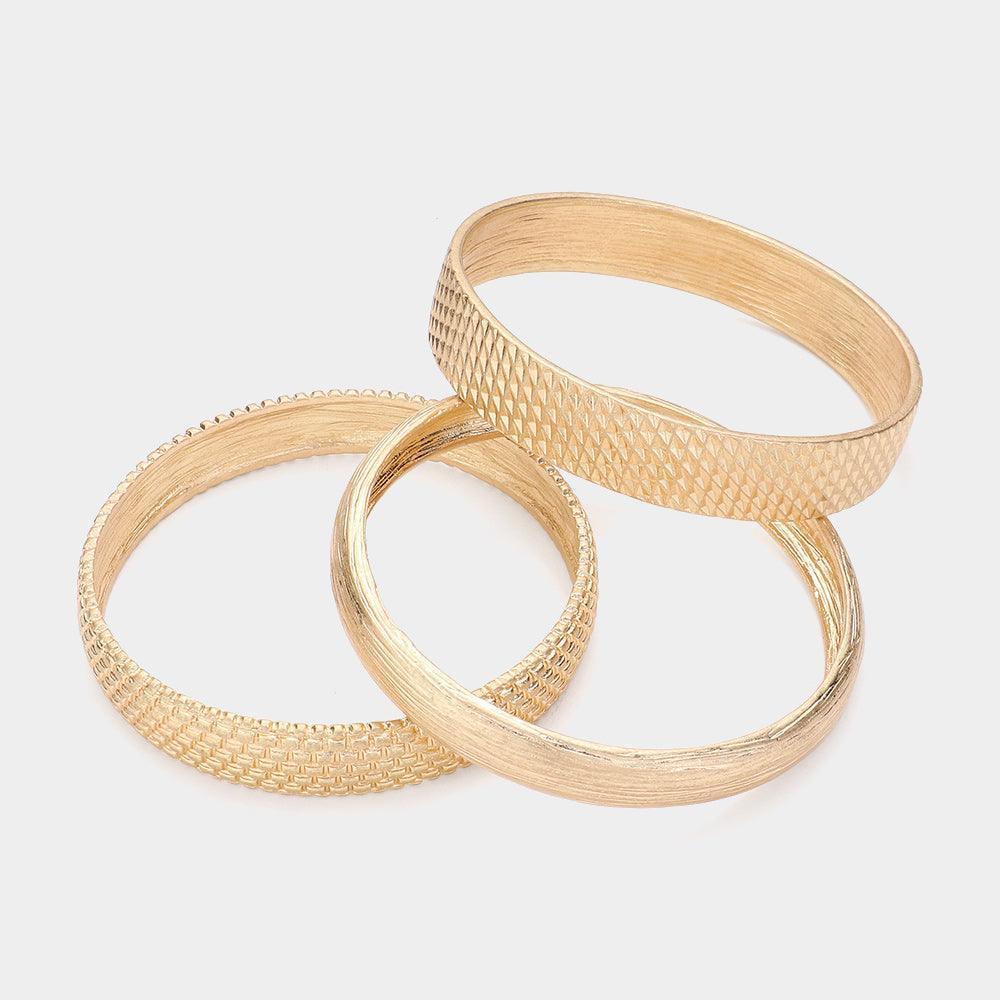 Gold 3PCS Textured Metal Multi Layered Bangle Bracelets - Jewelry Store by Erik Rayo