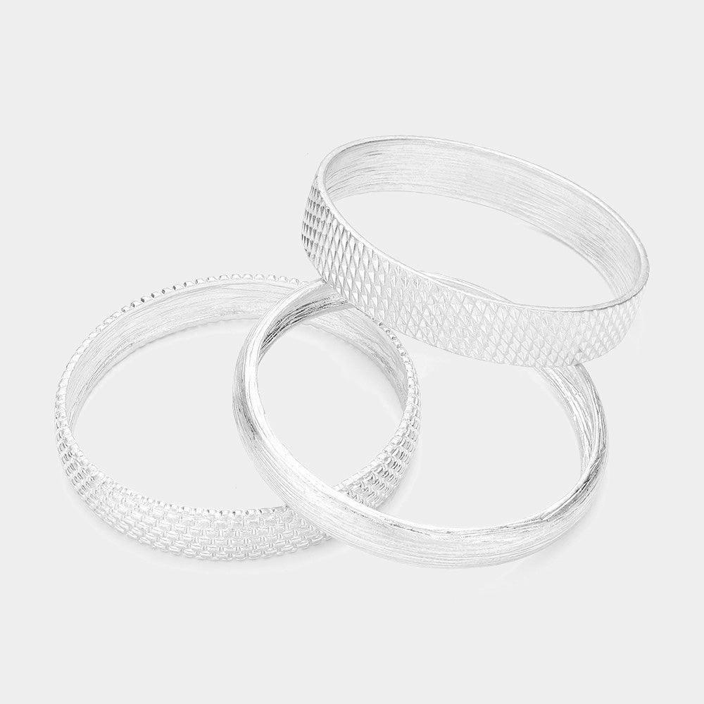 Silver 3PCS Textured Metal Multi Layered Bangle Bracelets - Jewelry Store by Erik Rayo