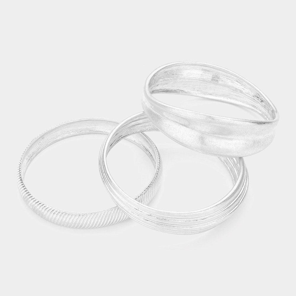 Silver 3PCS Worn Metal Multi Layered Bangle Bracelets - Jewelry Store by Erik Rayo