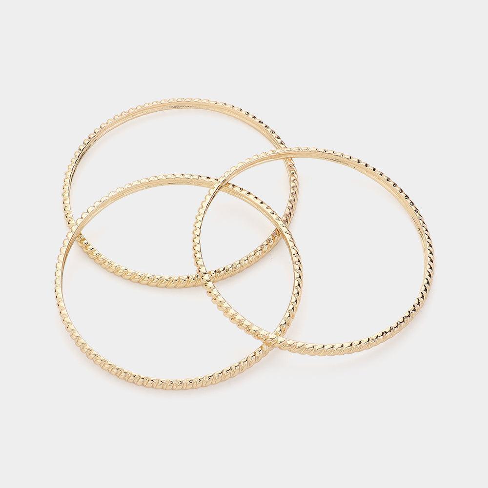 Gold 3PCS Textured Metal Multi Layered Bangle Bracelets - Jewelry Store by Erik Rayo