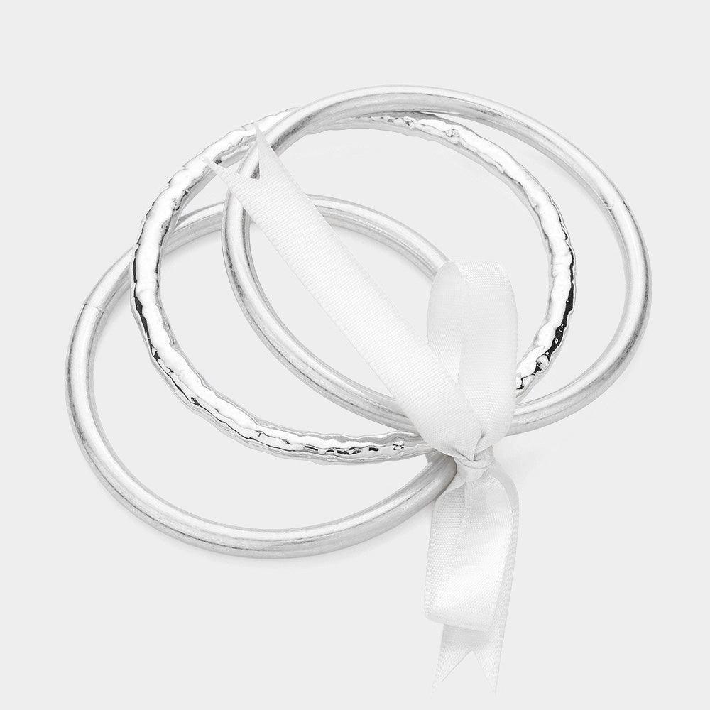Silver 3PCS Metal Multi Layered Bangle Bracelets - Jewelry Store by Erik Rayo