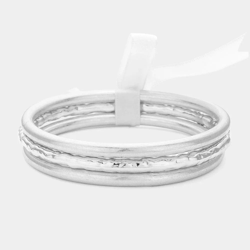 Silver 3PCS Metal Multi Layered Bangle Bracelets - Jewelry Store by Erik Rayo