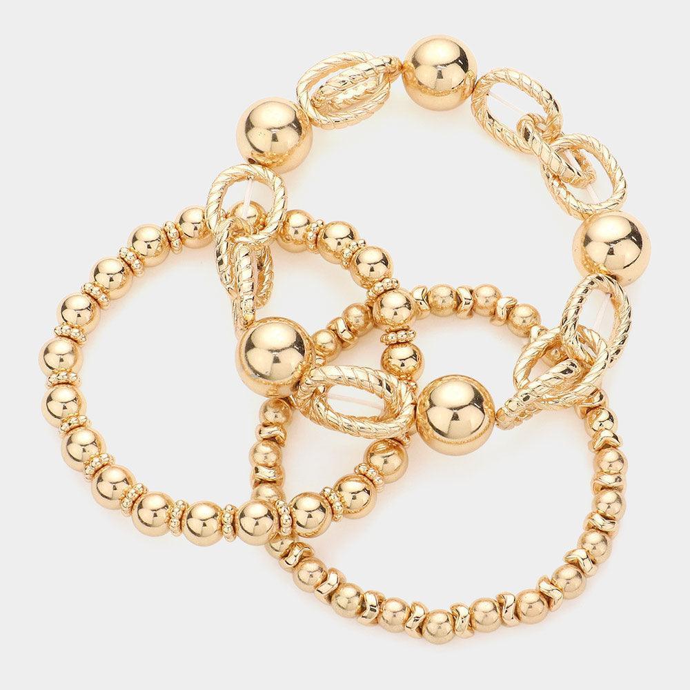 Gold 3PCS Metal Ball Stretch Multi Layered Bracelets - Jewelry Store by Erik Rayo