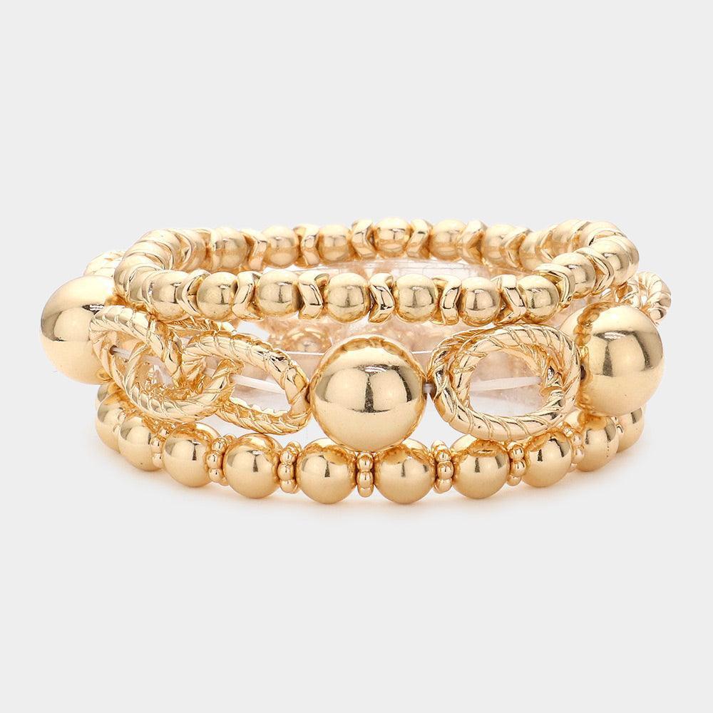 Gold 3PCS Metal Ball Stretch Multi Layered Bracelets - Jewelry Store by Erik Rayo
