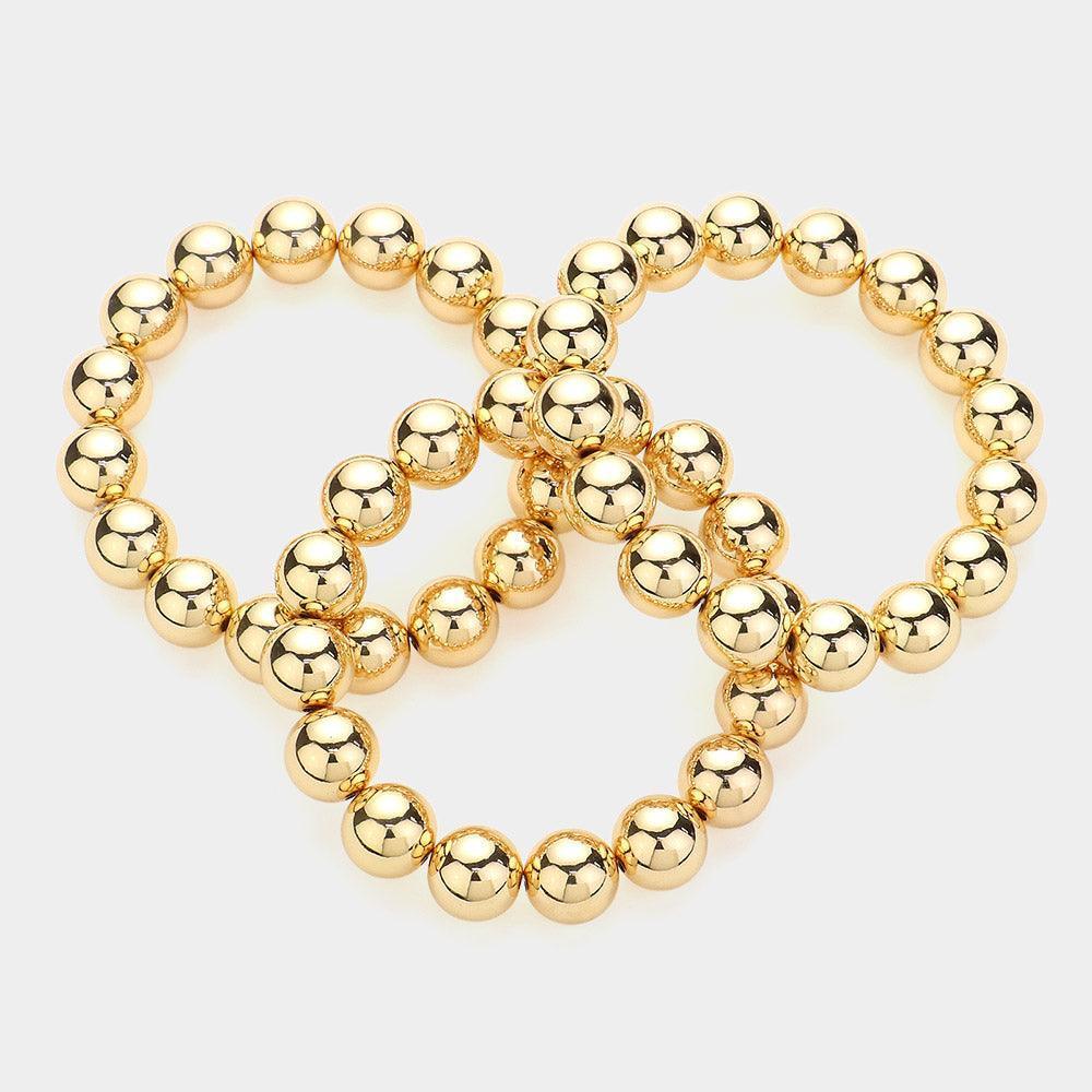Gold 3PCS Chunky Metal Ball Multi Layered Stretch Bracelets - Jewelry Store by Erik Rayo