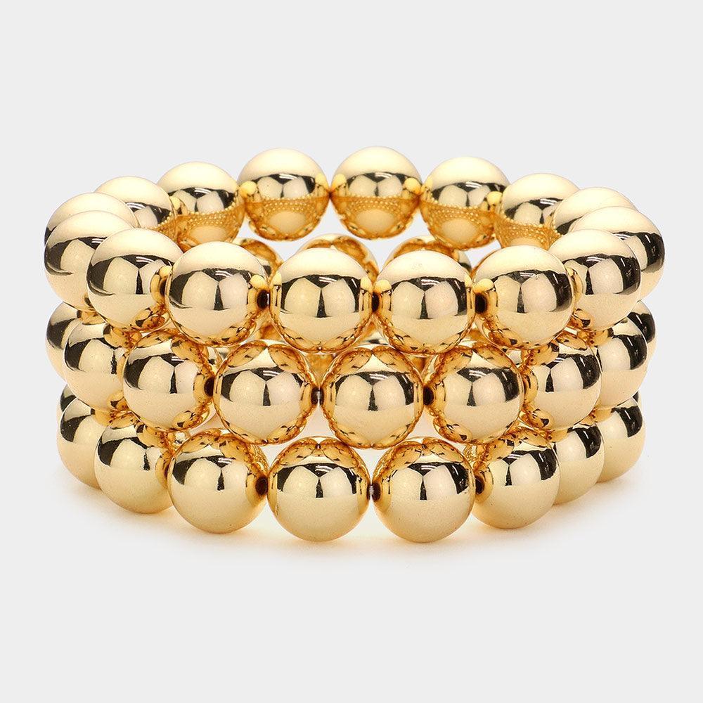 Gold 3PCS Chunky Metal Ball Multi Layered Stretch Bracelets - Jewelry Store by Erik Rayo