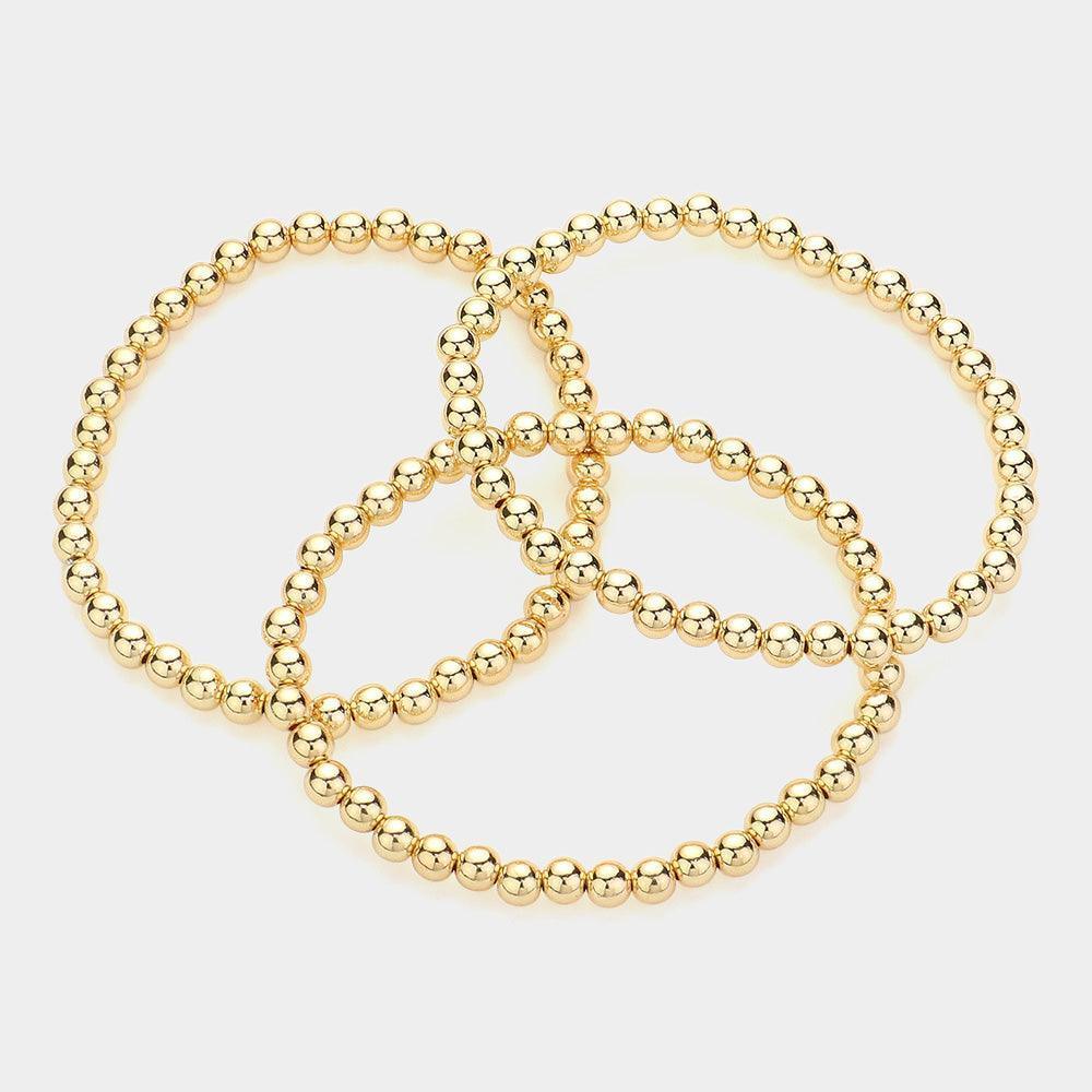 Gold 3PCS Metal Ball Multi Layered Stretch Bracelets - Jewelry Store by Erik Rayo