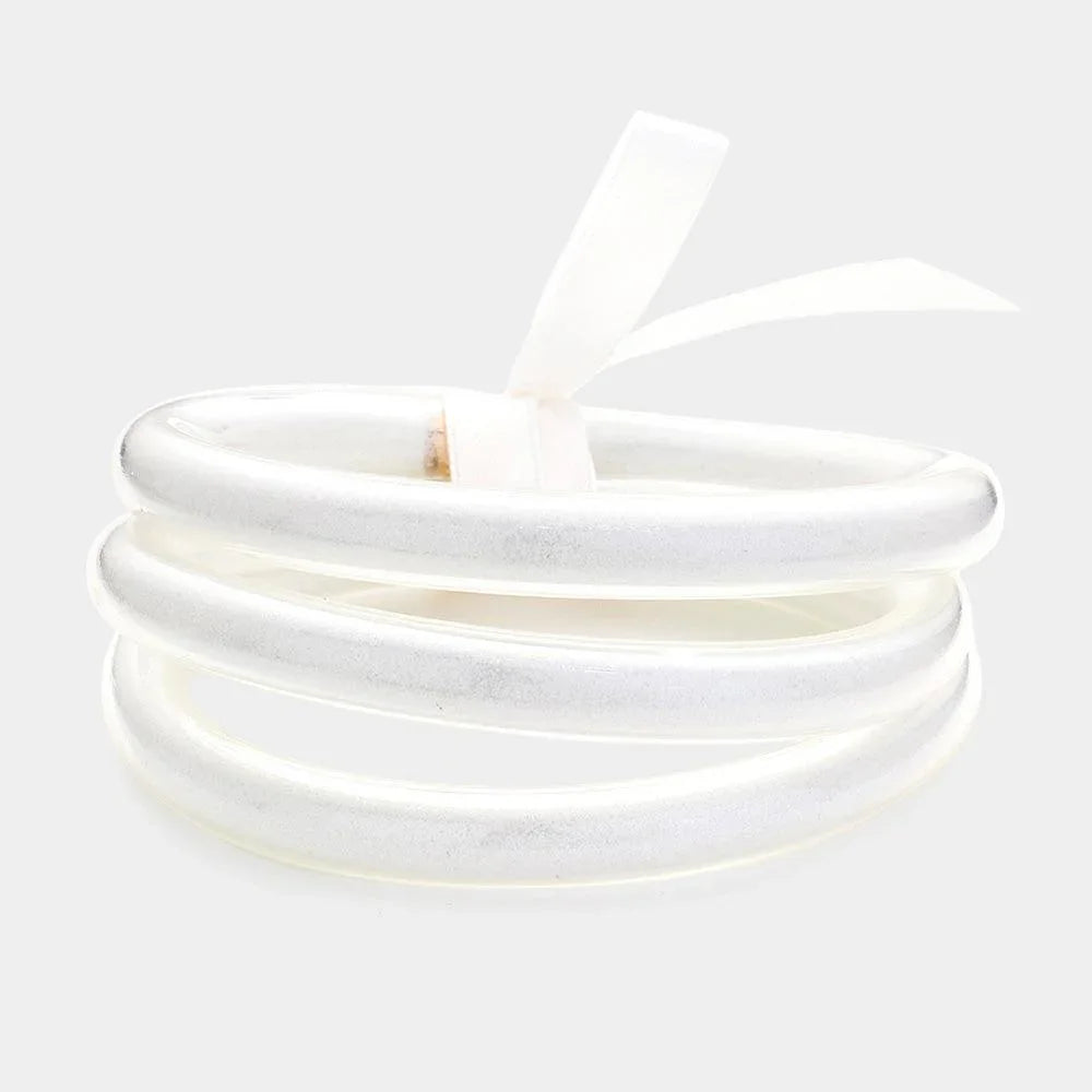 White 3PCS - Glitter Jelly Tube Bangle Bracelet - Jewelry Store by Erik Rayo