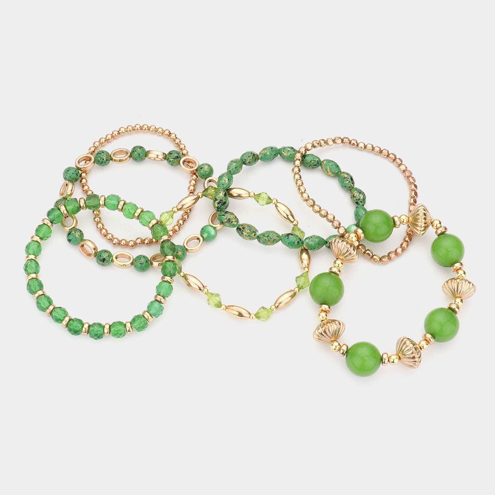 Green 7PCS Paint Splash Beaded Stretch Bracelets - Jewelry Store by Erik Rayo