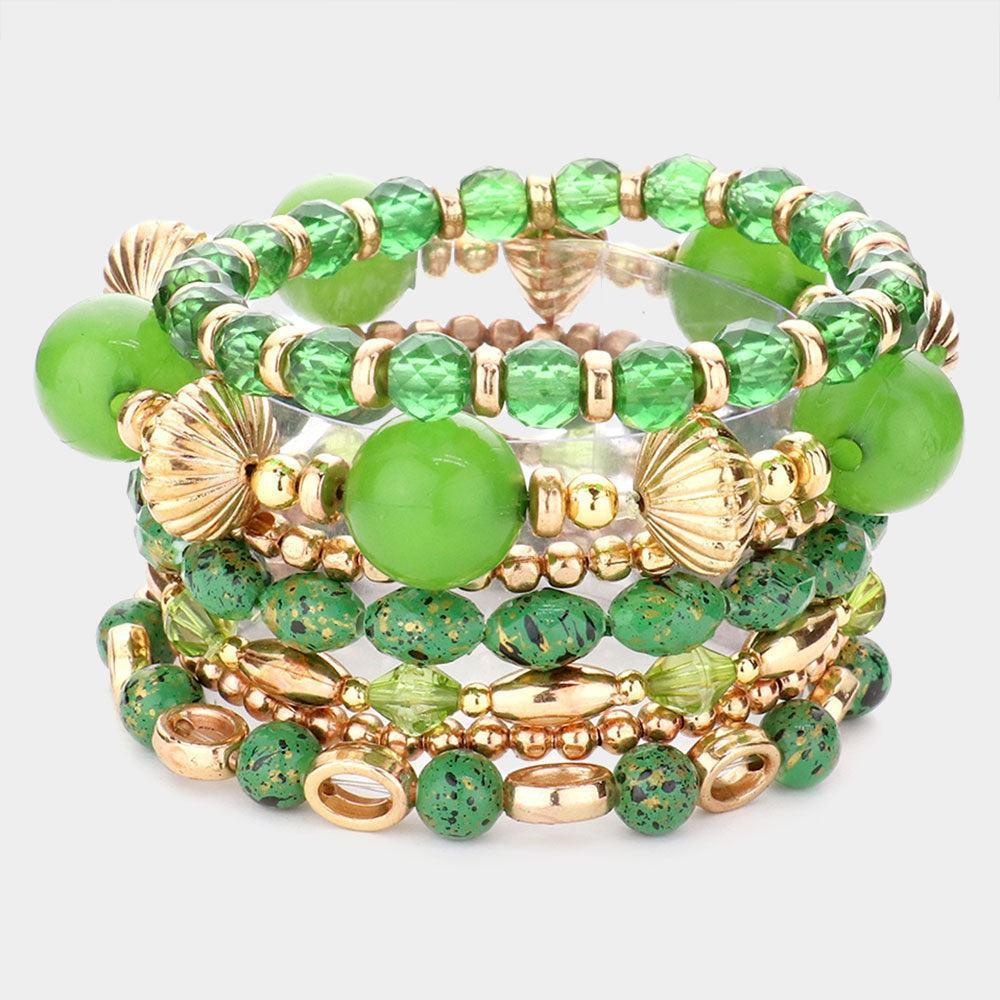 Green 7PCS Paint Splash Beaded Stretch Bracelets - Jewelry Store by Erik Rayo