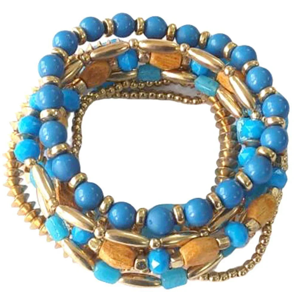 Blue 8PCS Wood Beaded Stretch Bracelets - Jewelry Store by Erik Rayo