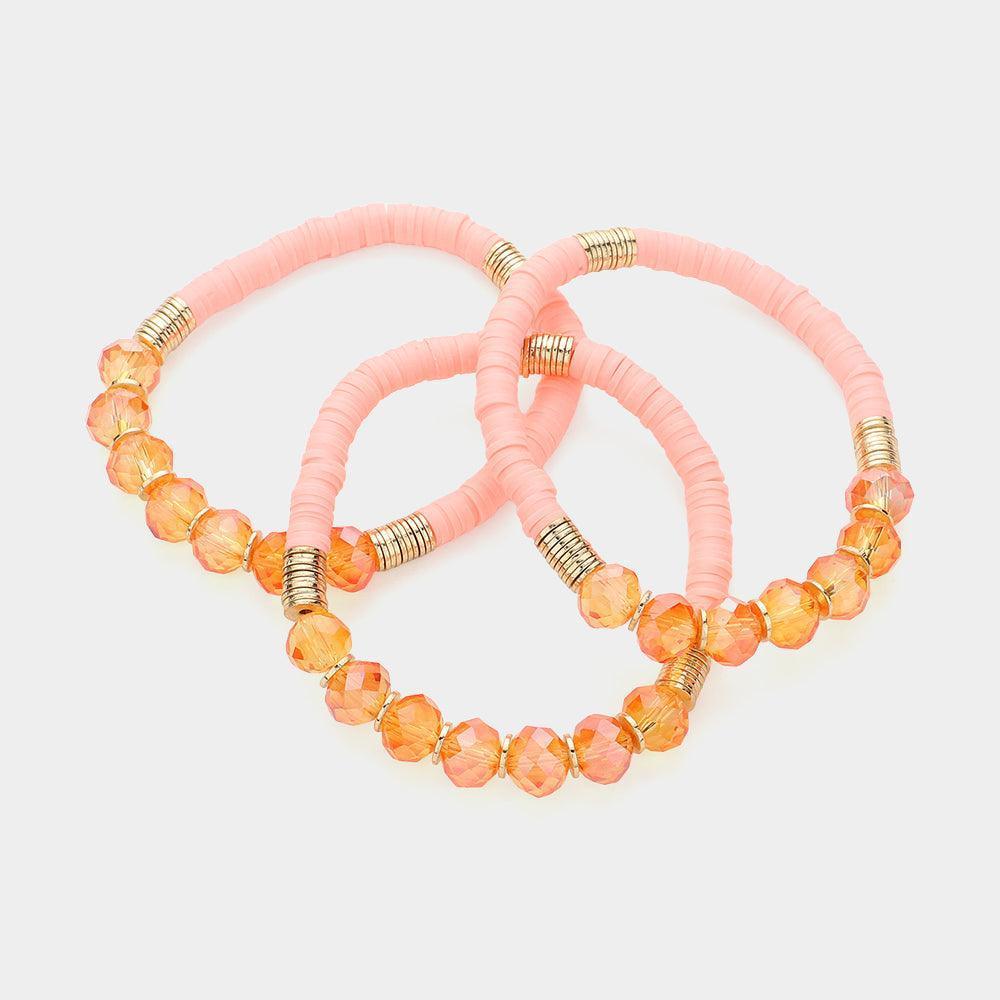 3PCS - Faceted Beads Heishi Beaded Multi Layered Bracelets - Jewelry Store by Erik Rayo