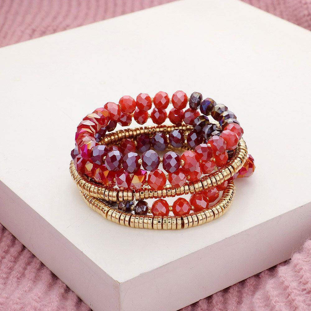 5PCS - Faceted Beaded Heishi Beaded Multi Layered Stretch Bracelet - Jewelry Store by Erik Rayo