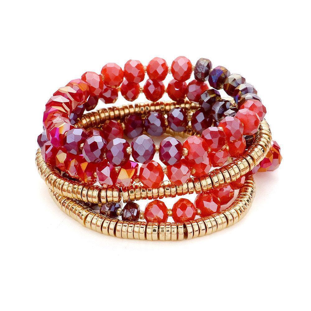 5PCS - Faceted Beaded Heishi Beaded Multi Layered Stretch Bracelet - Jewelry Store by Erik Rayo
