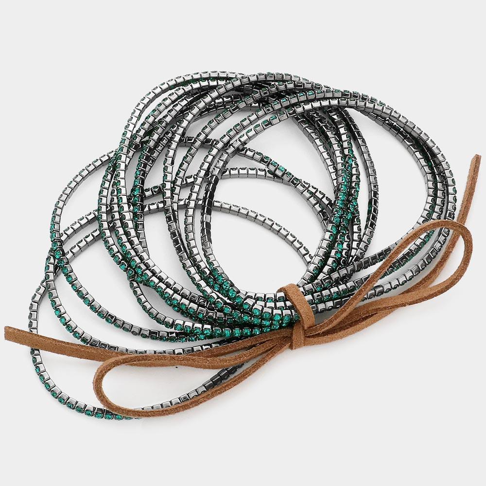 Blue 12PCS - Ribbon Colorful Rhinestone Layered Stretch Bracelets - Jewelry Store by Erik Rayo