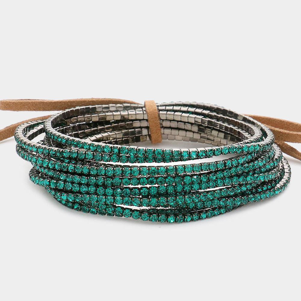 Blue 12PCS - Ribbon Colorful Rhinestone Layered Stretch Bracelets - Jewelry Store by Erik Rayo