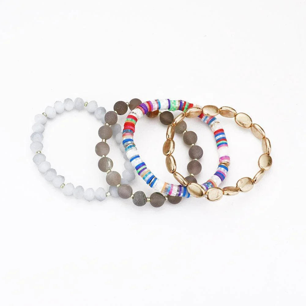 Gray 4PCS Semi Precious Heishi Beaded Stretch Bracelets - Jewelry Store by Erik Rayo