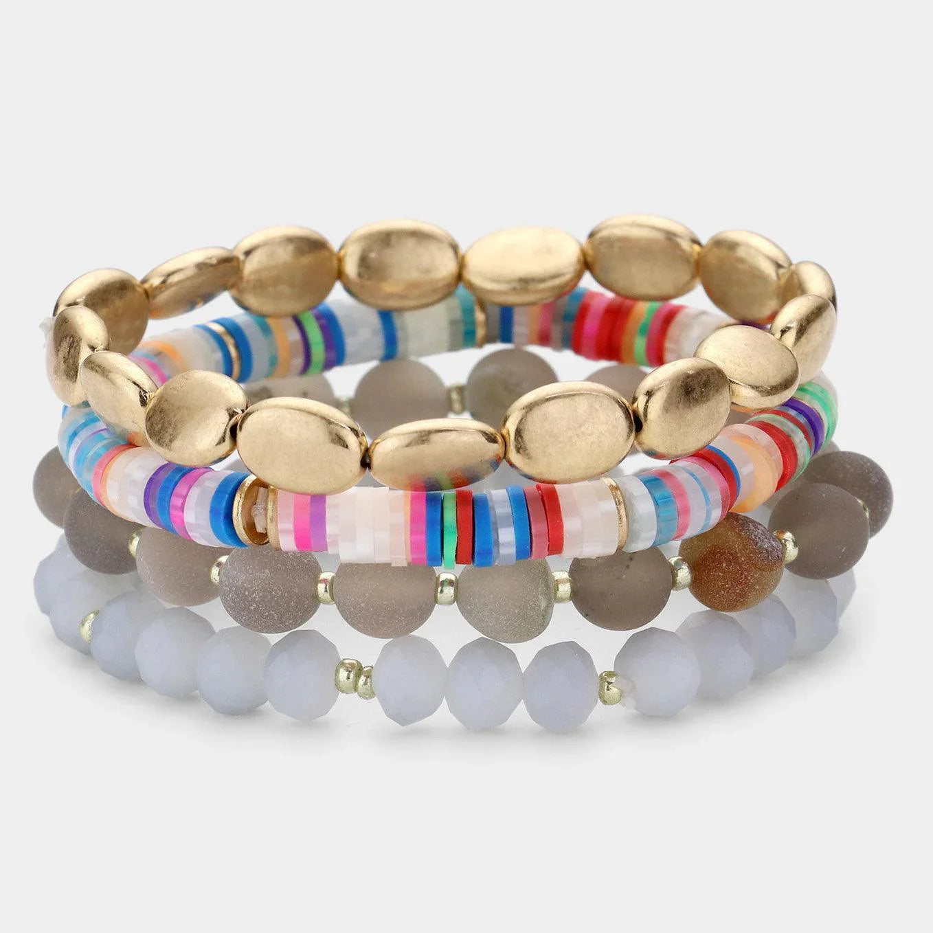 Gray 4PCS Semi Precious Heishi Beaded Stretch Bracelets - Jewelry Store by Erik Rayo