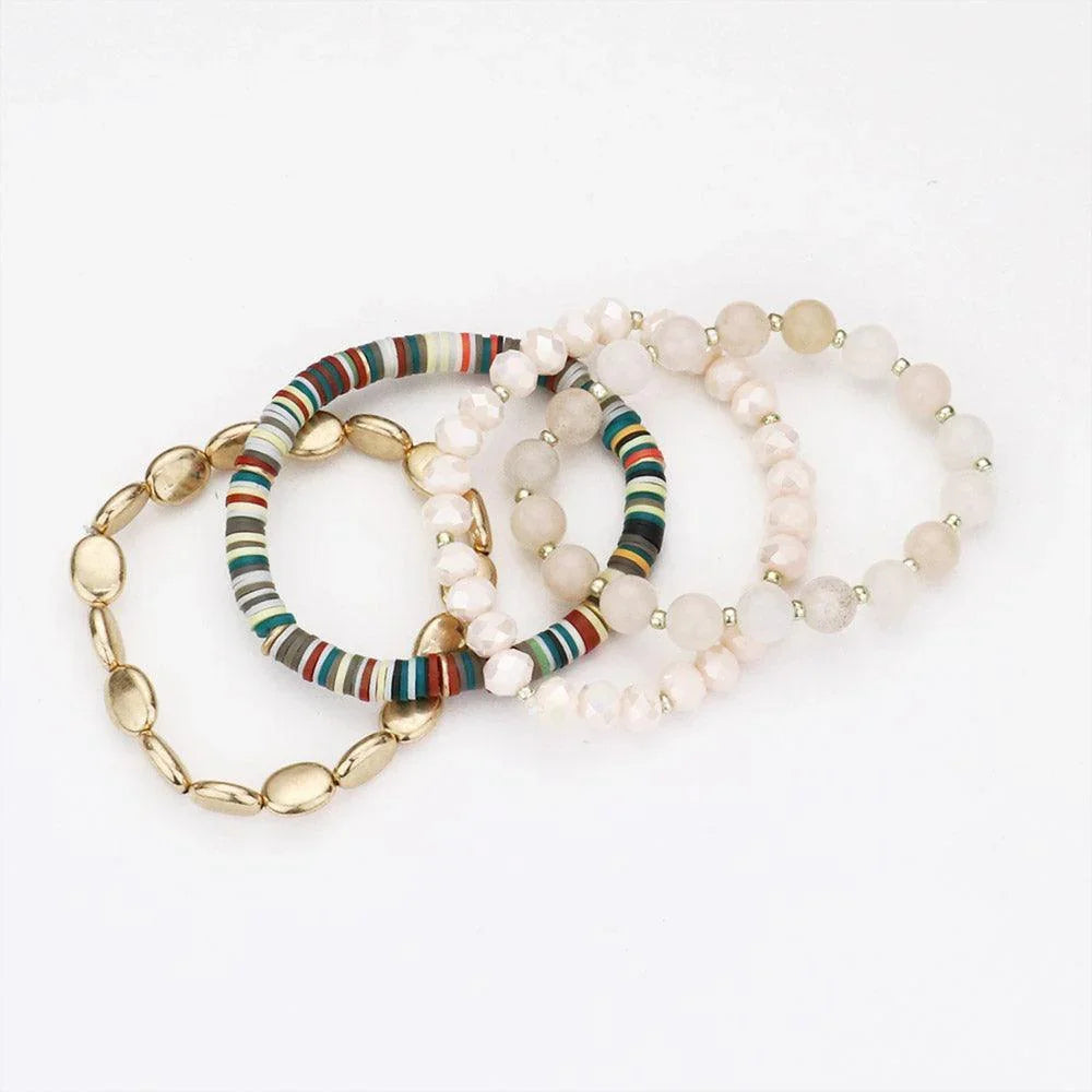 Peach 4PCS Semi Precious Heishi Beaded Stretch Bracelets - Jewelry Store by Erik Rayo