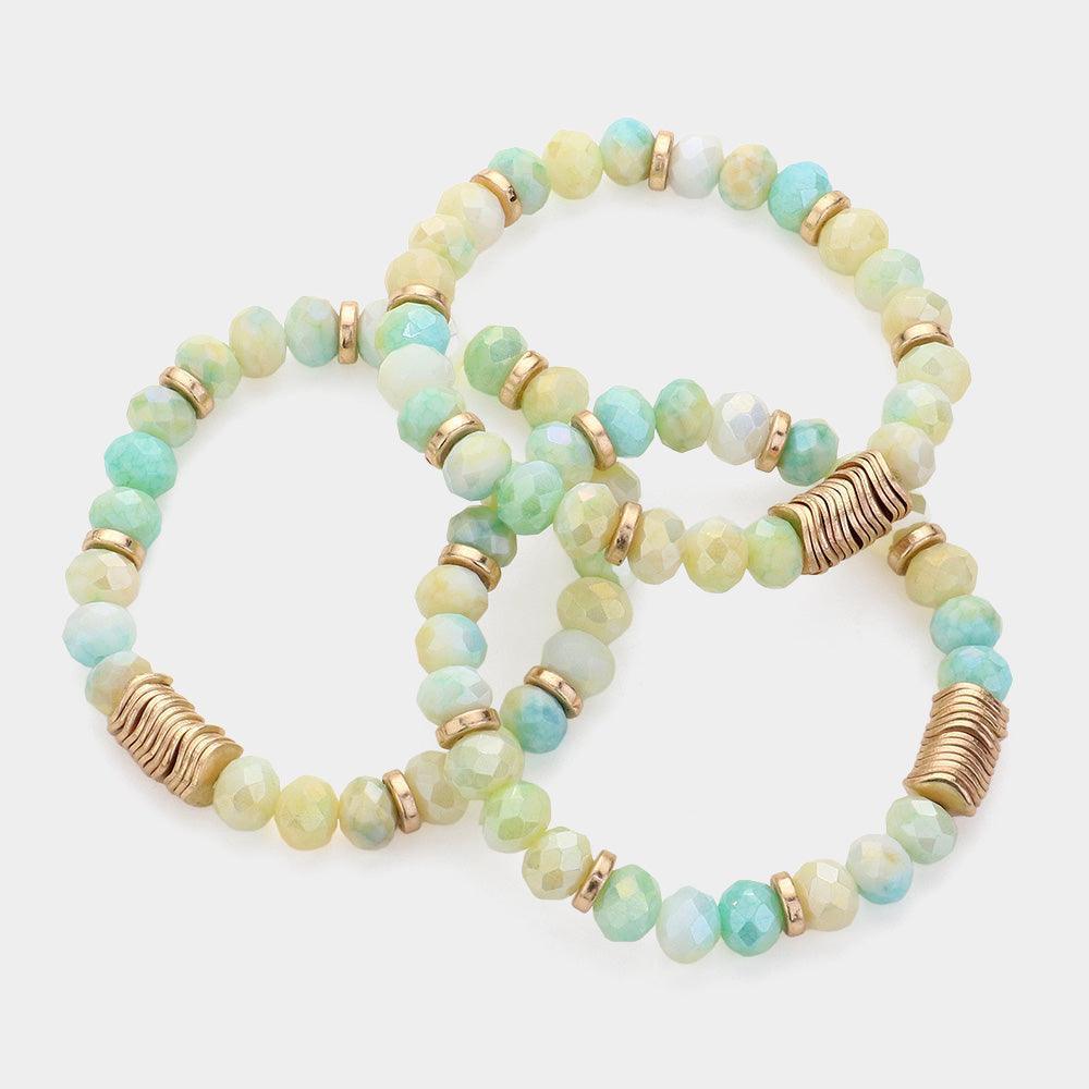 3PCS - Faceted Ombre Beaded Stretch Multi Layered Bracelets - Jewelry Store by Erik Rayo